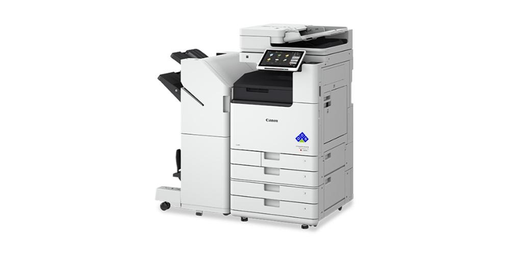 imageRUNNER ADVANCE DX C3926i front view with 4 paper drawers and finisher