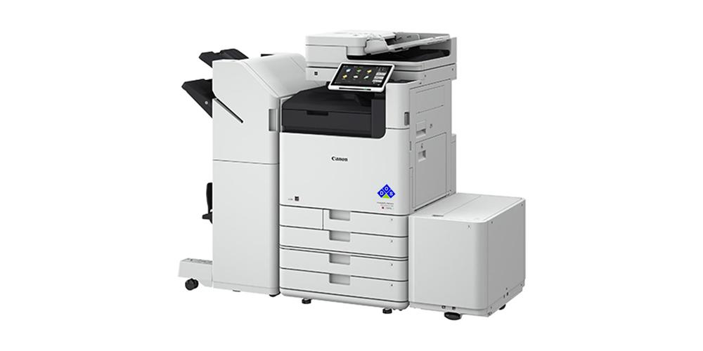 imageRUNNER ADVANCE DX C5850i right view with 4 paper drawers and finisher