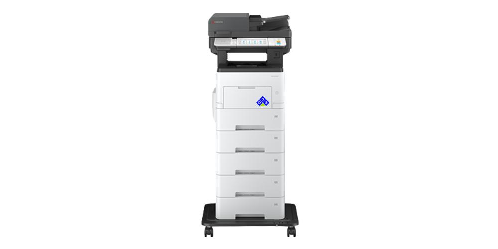 MA5500ifx front view with 5 paper drawers and stand